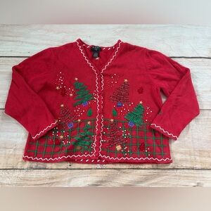 Planet & Company Ugly Christmas Cardigan Sweater Women’s Size XL Plaid VTG